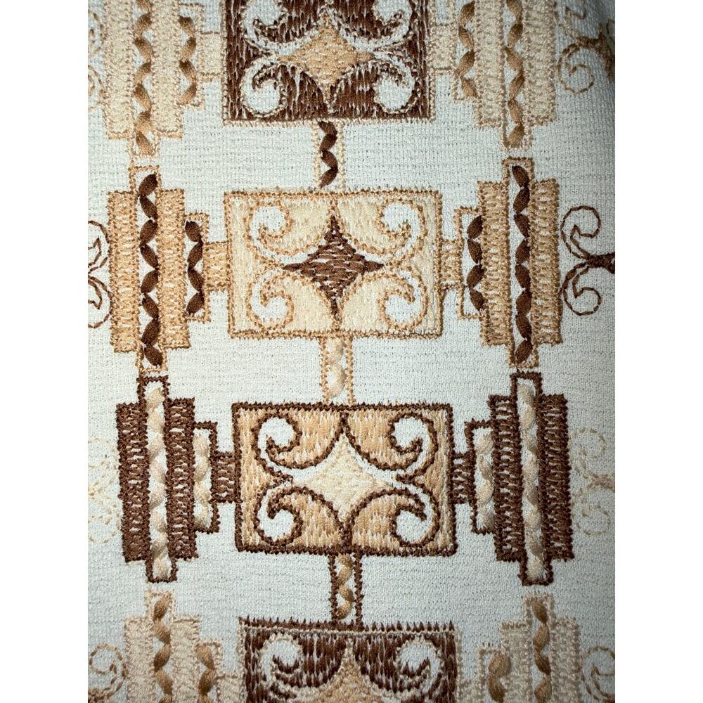 Vintage 70s Handmade Maxi Dress Brown boho retro Border Print Puff Sleeve small - Picture 7 of 9